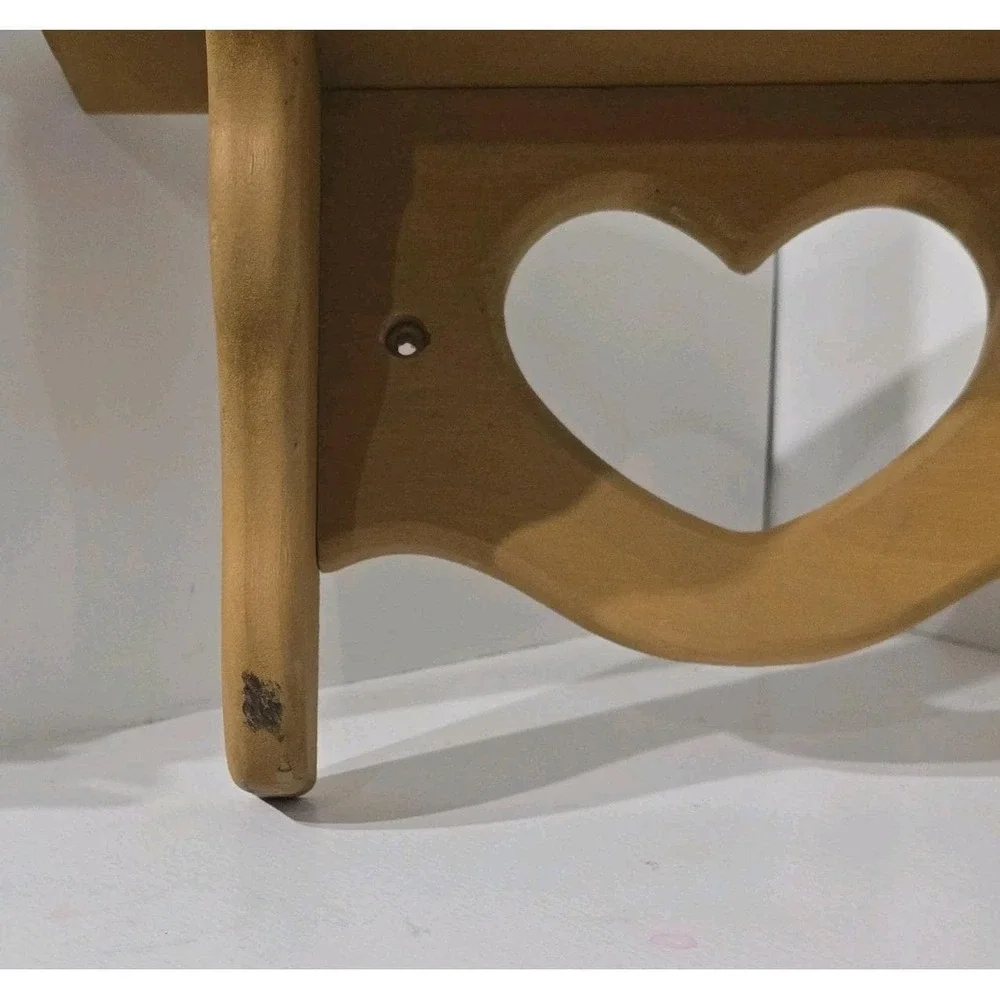 Vintage Wooden Wall Shelf Heart Cutout‎ Cottagecore Plate Holder 12